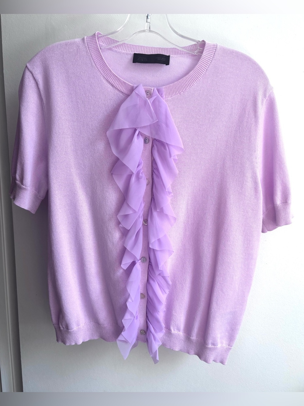 ZARA Lilac Ruffle-Front Button Cardigan - Picture 2 of 7